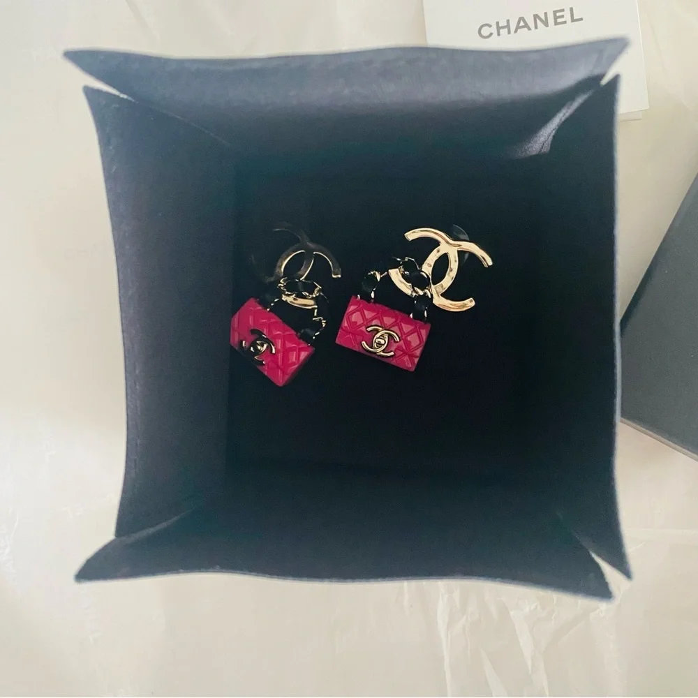 Chanel Barbie Pink Bag Earrings with big CC